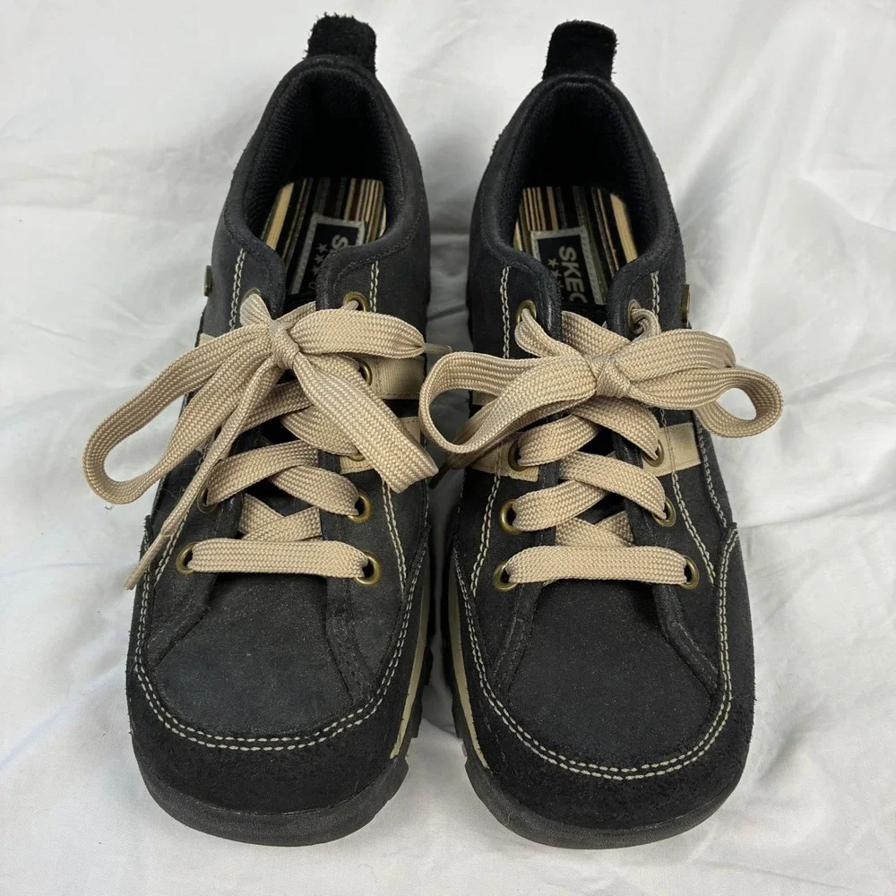 Vintage Y2K Sketchers Black Suede Bowling Oxford Sneakers Chunky Womens 9